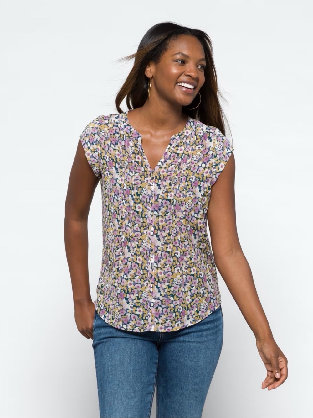 Monday Fun Alvena Split Neck Blouse Women’s Floral Short Sleeve Top Size Large - Picture 1 of 5
